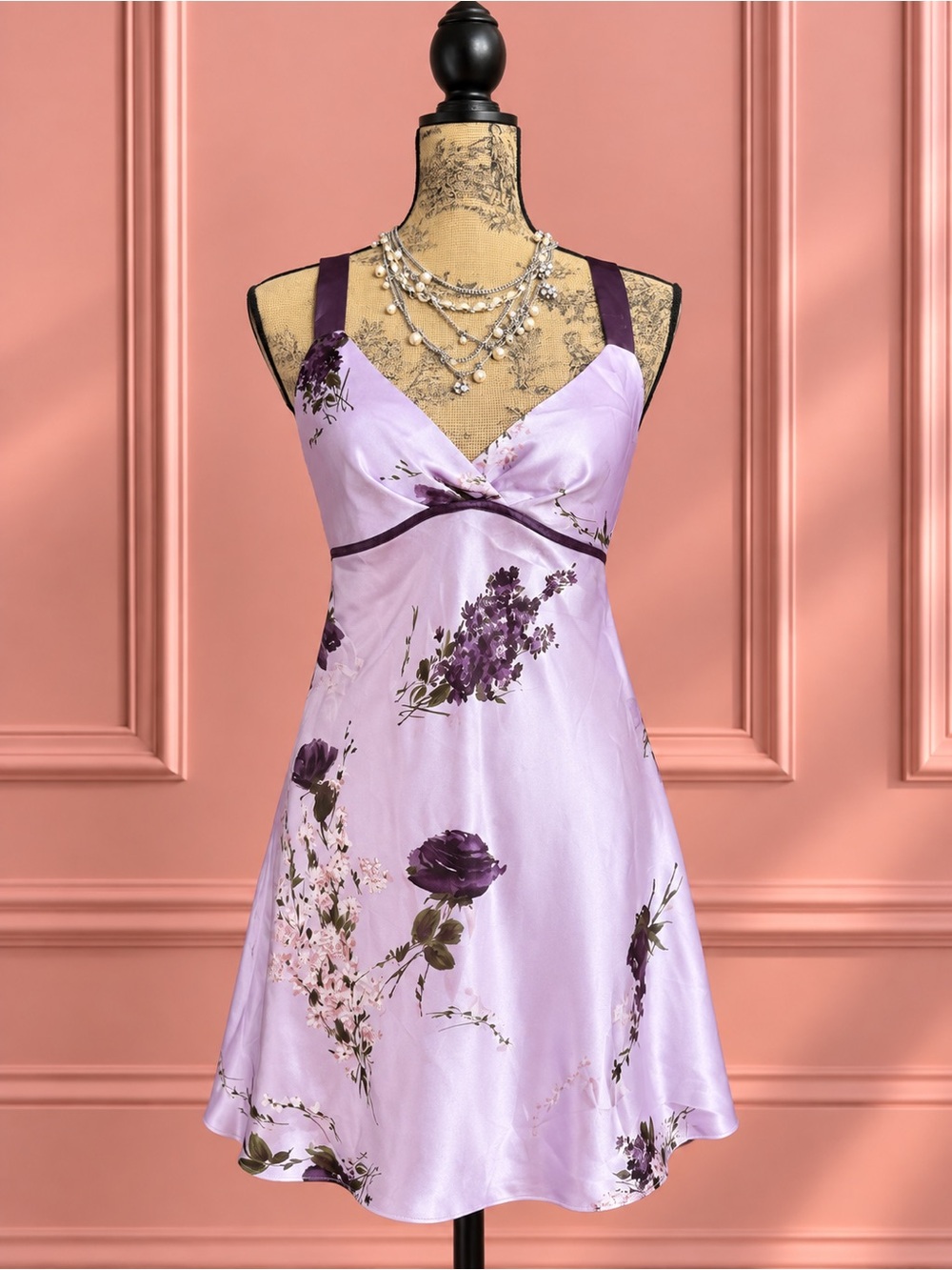 Jones New York Purple Floral Satin Slip Dress